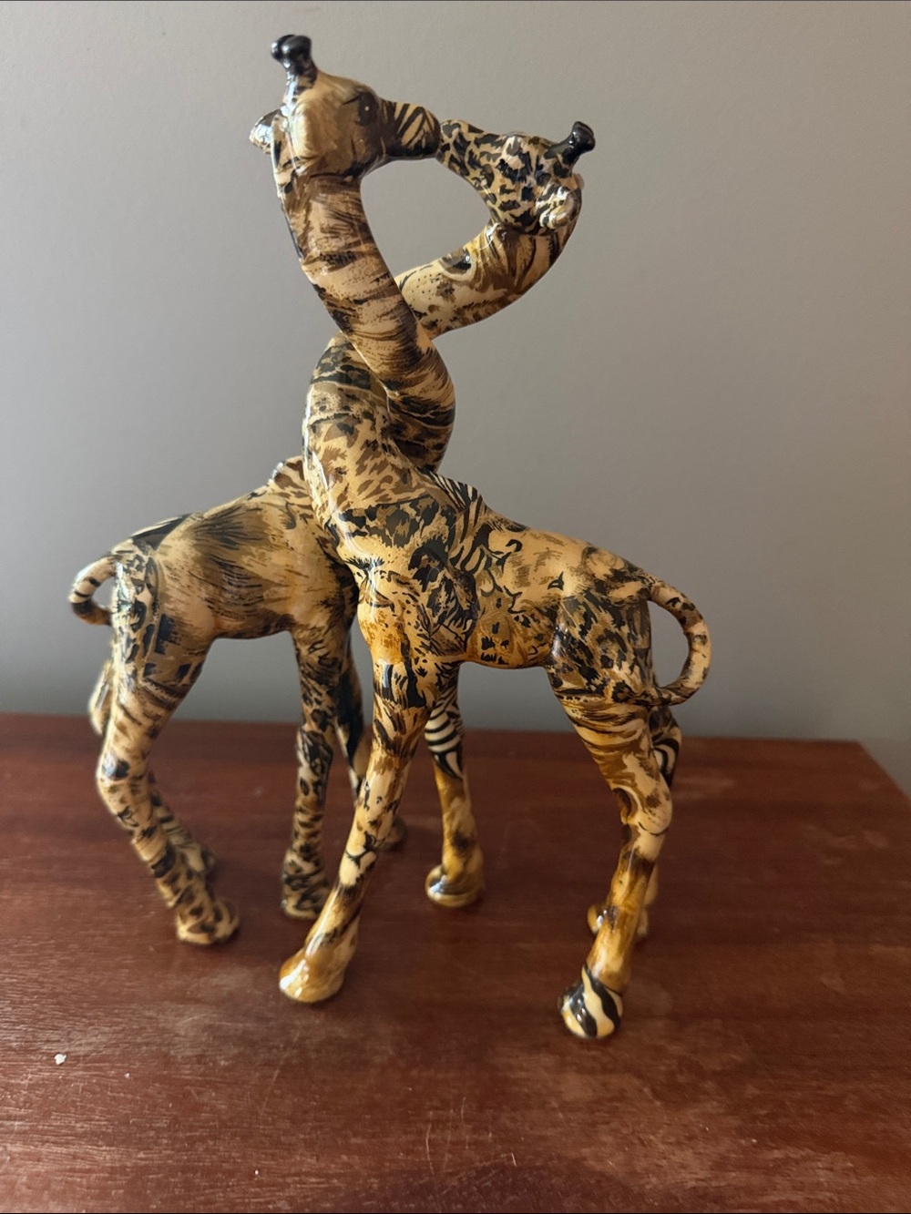 LaVie Entwined Loving Giraffe Figurines Statues With African Safari Animal Print